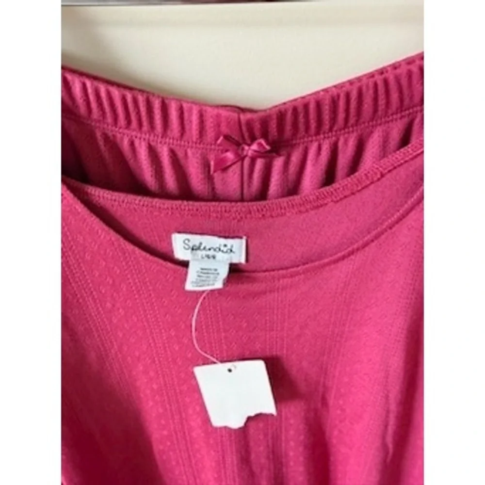 Splendid Womens Pink Pointelle Knit Pajama Set Tank Top Wide Leg Pants RLD0391 L